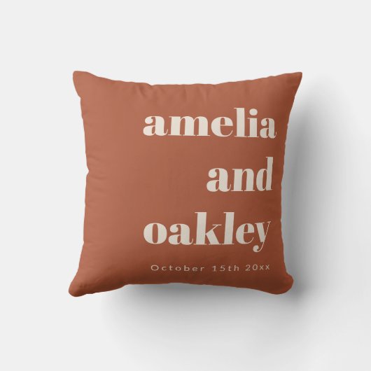 Bold Minimalist Terracotta Retro Custom Wedding Kussen (Achterkant)