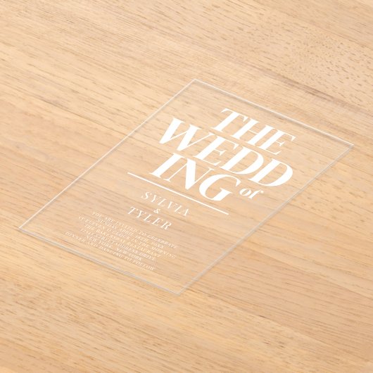 Bold Minimalist Typography Wedding Acryl Uitnodigingen (Laagn)