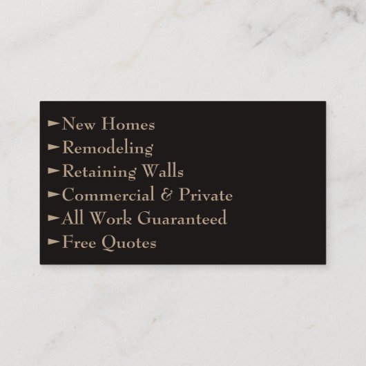 Bold, minimalistisch en Masculine Bricklayer Visitekaartje (Achterkant)