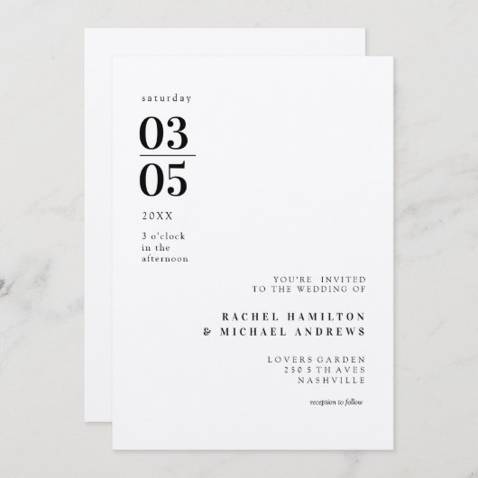 Bold Minimum Trending Wedding Uitnodiging (Voorkant / Achterkant)