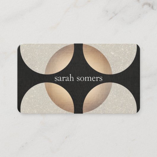 Bold Mod Faux Gold Folie en Glitter Black Retro Visitekaartje (Voorkant)