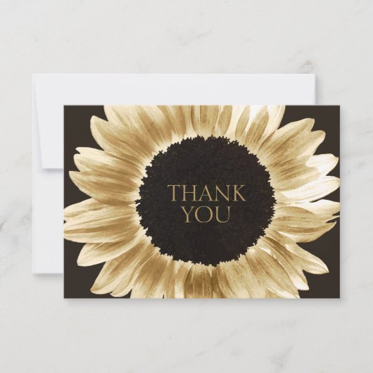 Bold & Modern Black Gold Sunflower Hartelijk dank Bedankkaart (Voorkant)