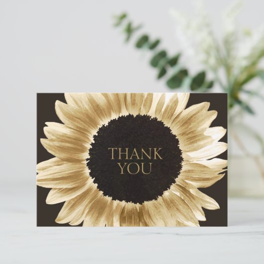 Bold & Modern Black Gold Sunflower Hartelijk dank Bedankkaart (Staand voorkant)