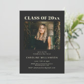 Bold Modern Black Two Photo Graduparty Invi Kaart (Staand voorkant)