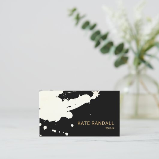 Bold Modern Black White Paint Splatter Visitekaartje (Staand voorkant)