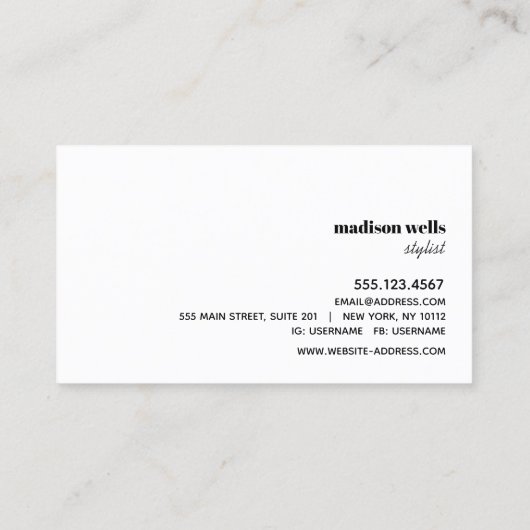 Bold Modern Black White Typografie Visitekaartje (Achterkant)