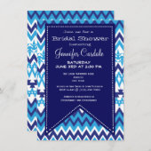 Bold Modern Blue Chevron Bridal Shower Invitations Kaart (Voorkant / Achterkant)