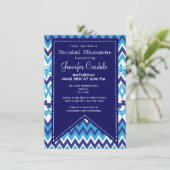 Bold Modern Blue Chevron Bridal Shower Invitations Kaart (Staand voorkant)