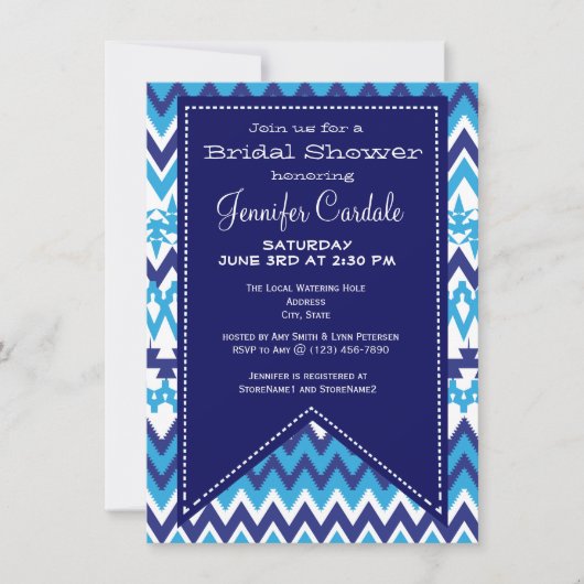 Bold Modern Blue Chevron Bridal Shower Invitations Kaart (Voorkant)