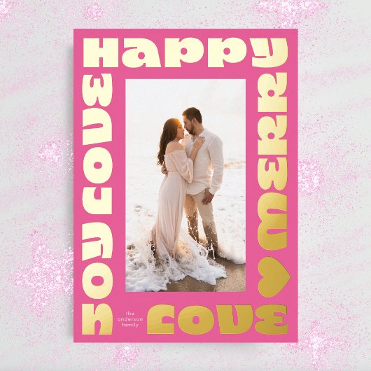 Bold Modern Bright | Kerst roze gouden foto Folie Feestdagenkaart