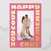 Bold Modern Bright | Kerst roze gouden foto Folie Feestdagenkaart (Voorkant)