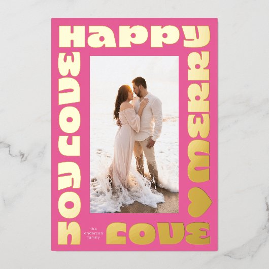 Bold Modern Bright | Kerst roze gouden foto Folie Feestdagenkaart (Voorkant)
