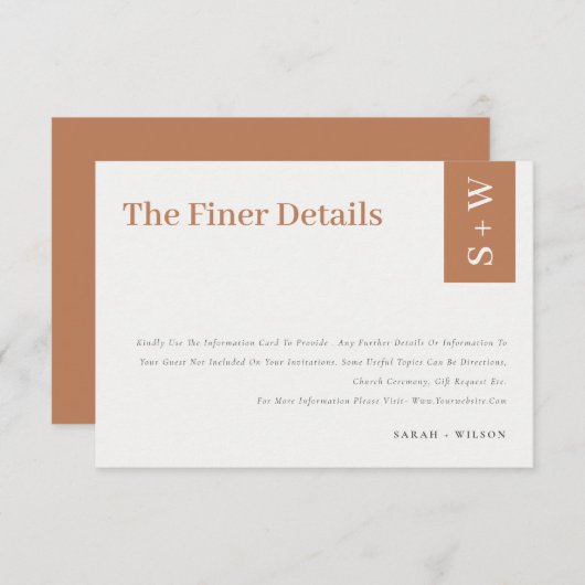 Bold Modern Burnt Oranje Rust Tan Weddenschap Deta Informatiekaartje (Voorkant / Achterkant)