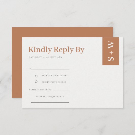 Bold Modern Burnt Sinaasappel Rust Tan Wedding RSV Informatiekaartje (Voorkant / Achterkant)