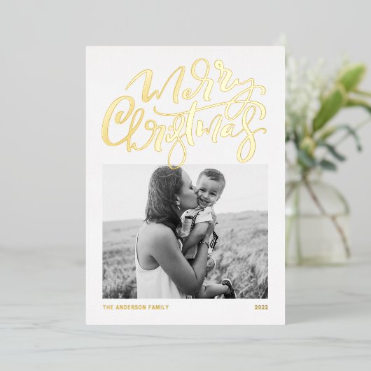 Bold Modern Calligrafie Foto voor kerst Folie Feestdagenkaart (Staand Voorkant)