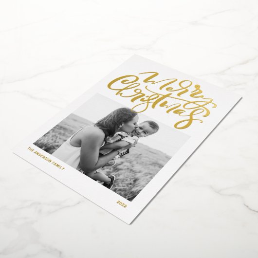 Bold Modern Calligrafie Foto voor kerst Folie Feestdagenkaart (Gedraaid)