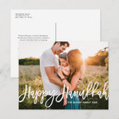 Bold Modern Calligrafie Happy Hanukkah Foto Feestdagenkaart (Voorkant / Achterkant)