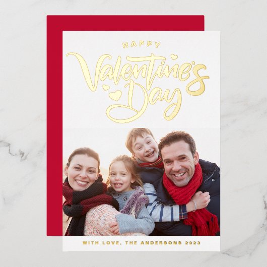 Bold Modern Calligraphy Photo Valentijnsdag Gold Folie Feestdagenkaart (Voorkant / Achterkant)