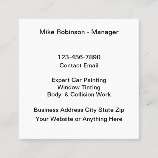 Bold Modern Car Painting Service Vierkante Visitekaartje (Achterkant)