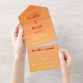 Bold Modern Chic Orange Sunset Monogram Wedding All In One Uitnodiging (Afscheurbaar)
