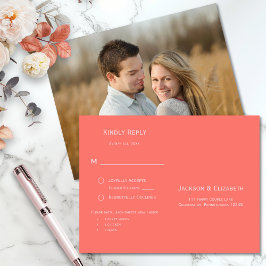 Bold Modern Coral en Roze bruiloft RSVP Foto Uitnodiging Briefkaart
