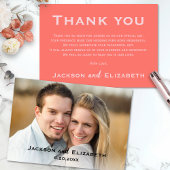 Bold Modern Coral en Roze Fotobruiloft Bedankkaart