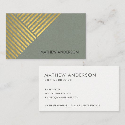 BOLD MODERN GOLD FAUX ANGLE STRIPED LINE PATTERN VISITEKAARTJE (Voorkant / Achterkant)