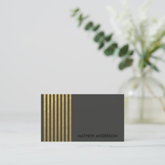BOLD MODERN GOLD FAUX BLACK STRIPED LINE PATTERN VISITEKAARTJE (Staand voorkant)