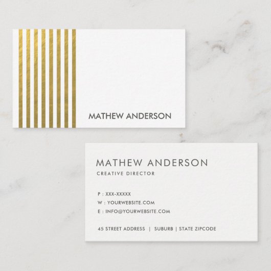 BOLD MODERN GOLD FAUX STRIPED LINE PATTERN VISITEKAARTJE (Voorkant / Achterkant)