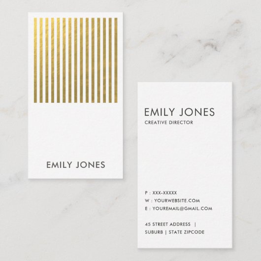 BOLD MODERN GOLD FAUX STRIPED LINE PATTERN VISITEKAARTJE (Voorkant / Achterkant)