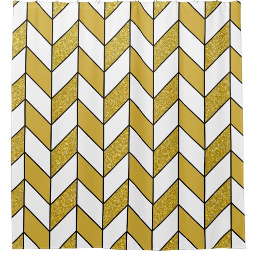 Bold Modern Gold Glitter Herringbone Chevron Douchegordijn (Voorkant)
