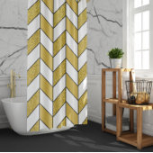 Bold Modern Gold Glitter Herringbone Chevron Douchegordijn