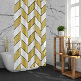 Bold Modern Gold Glitter Herringbone Chevron Douchegordijn