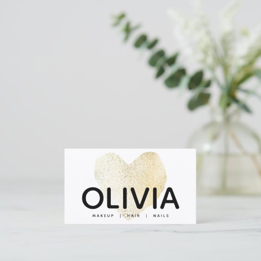 Bold Modern Gold Heart White Visitekaartje (Staand voorkant)