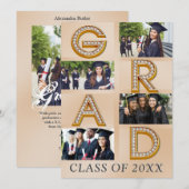 Bold Modern Gold Photo Collage Afstuderen Class of Aankondiging (Voorkant / Achterkant)