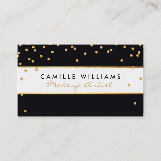 BOLD modern goud glitter confetti patroon zwart Visitekaartje (Voorkant)
