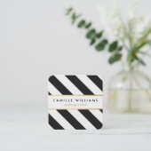 BOLD modern goud strip patroon zwart wit Vierkante Visitekaartje (Staand voorkant)