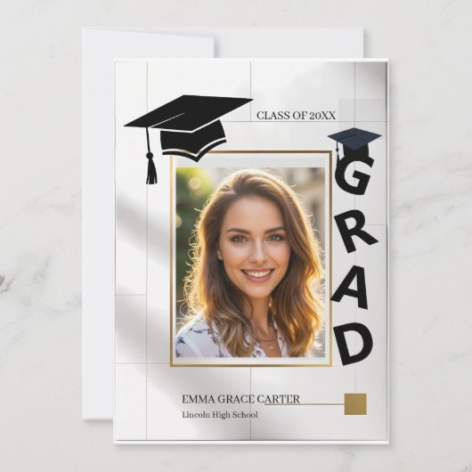 Bold Modern GRAD Typography Gold Photo Graduation Kaart (Voorkant)