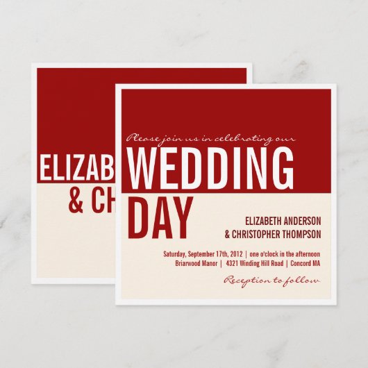 Bold Modern Graphic Block Wedding Invitation Kaart (Voorkant / Achterkant)