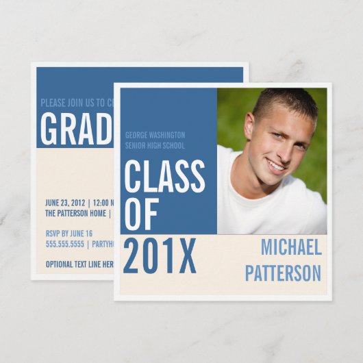 Bold Modern Guy Graduation Party Fotouitnodiging Kaart (Voorkant / Achterkant)