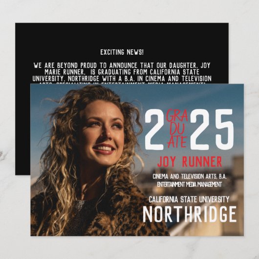 Bold Modern Klasse van 2025 Foto Afstuderen Aankondiging (Voorkant / Achterkant)