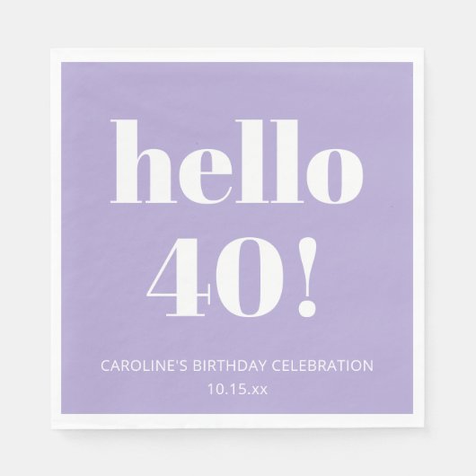 Bold Modern Lavender Purple 40th Birthday Party Servet (Voorkant)