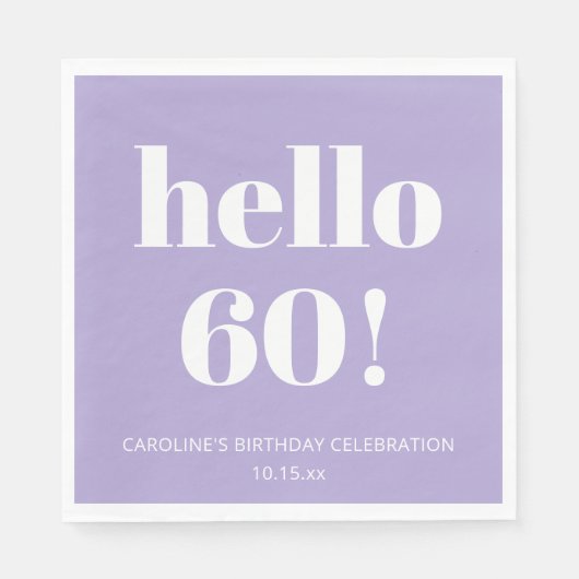 Bold Modern Lavender Purple 60th Birthday Party Servet (Voorkant)