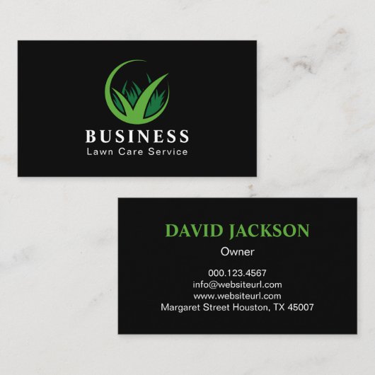 Bold & Modern Lawn Care Zwart & Groen betaalbaar Visitekaartje (Voorkant / Achterkant)
