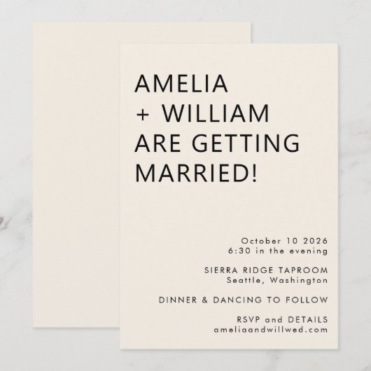 Bold Modern Minimalist Black Ivory TrendInvitation Kaart (Voorkant / Achterkant)