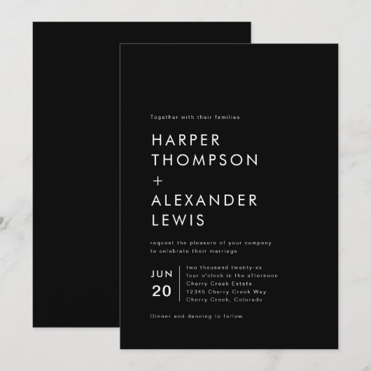 Bold Modern Minimalist Black Wedding Kaart (Voorkant / Achterkant)