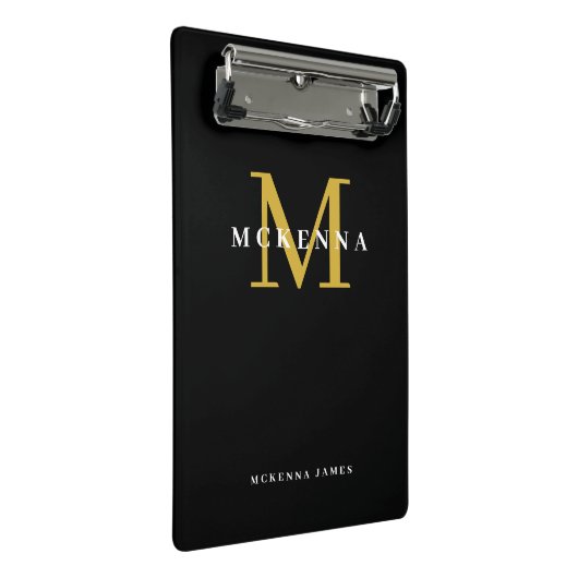 Bold Modern Monogram Black Gold Initiaal Naam Mini Klembord (Schuin)