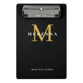 Bold Modern Monogram Black Gold Initiaal Naam Mini Klembord (Voorkant)