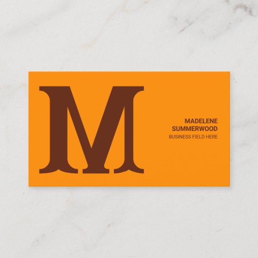 Bold & Modern Monogram in Sinaasappel & Bruin Visitekaartje (Voorkant)