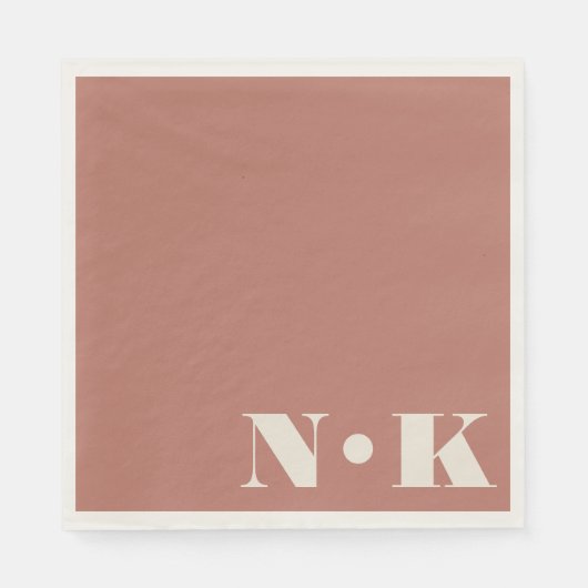 Bold Modern Monogram Initialen Terracotta Roos Servet (Voorkant)